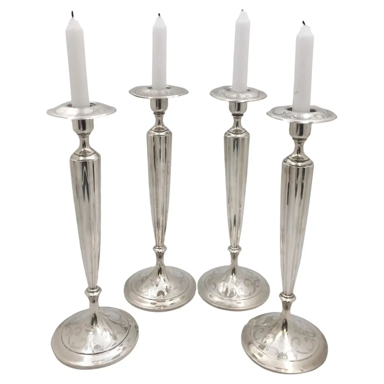 Shreve & Co. Sterling Silver Set of 4 Candlesticks with Floral Motifs | 1stDibs