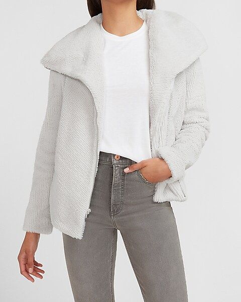 Asymmetrical Zip Ribbed Faux Fur Sweatshirt | Express