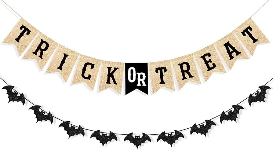 Uniwish Trick or Treat Burlap Banner Halloween Decorations for Mantel Fireplace Glitter Bat Garla... | Amazon (US)