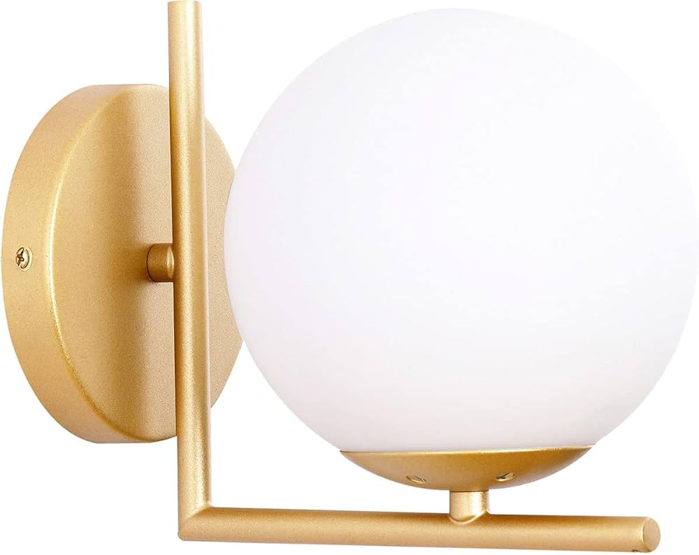Wall Sconce Lighting, White Glass Globe, Gold Wall Lamp, Mid-Century Modern Style, Light Fixture ... | Amazon (US)