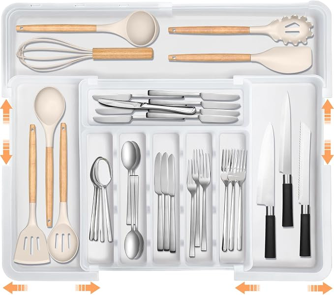Large Silverware Drawer Organizer Expandable Kitchen Utensil Organizer BPA Free Flatware Cutlery ... | Amazon (US)