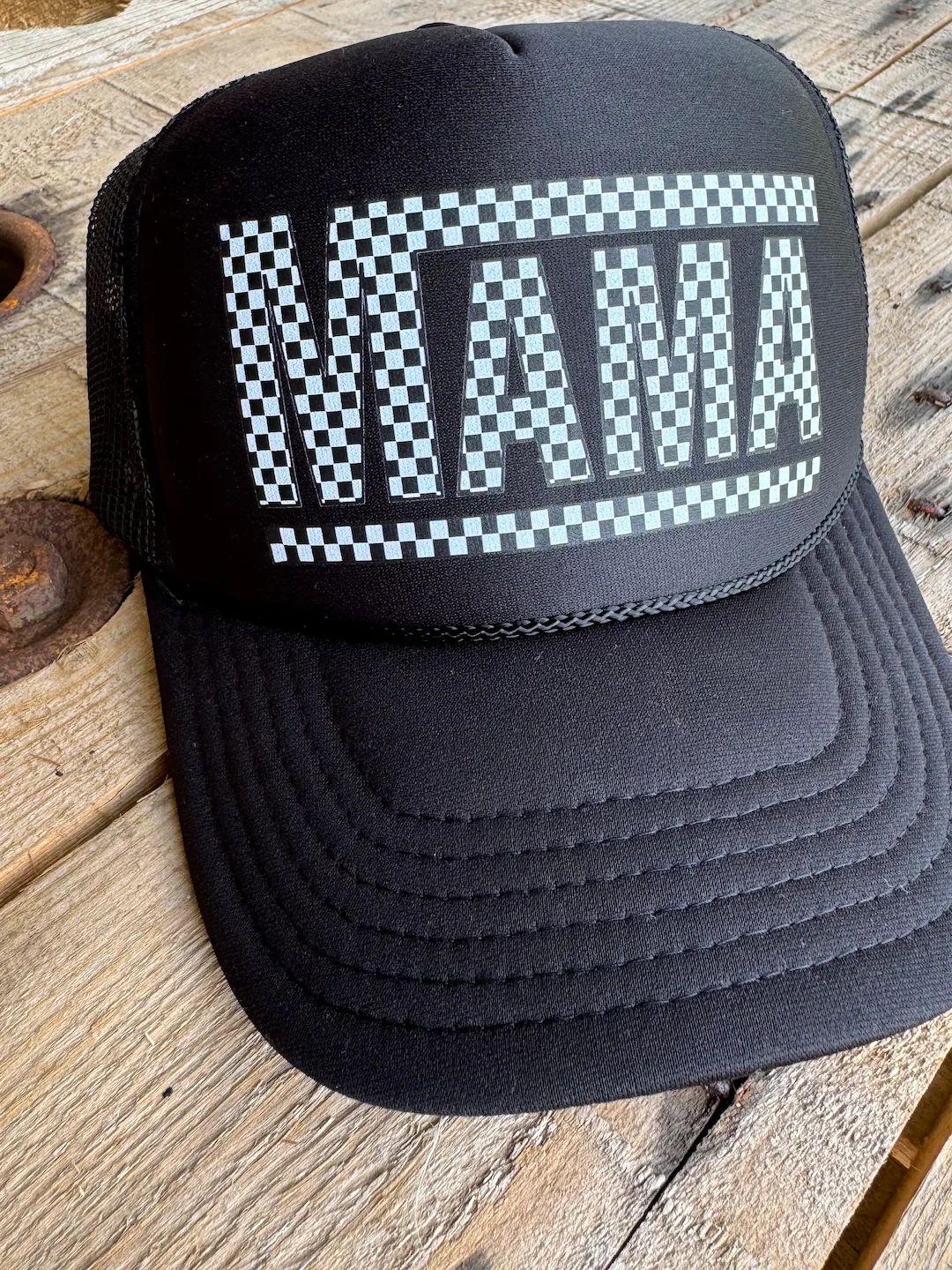 Black White Mama Checkered Racing Pattern Cap Retro Motherhood Vibes Trucker Hat - Etsy | Etsy (US)