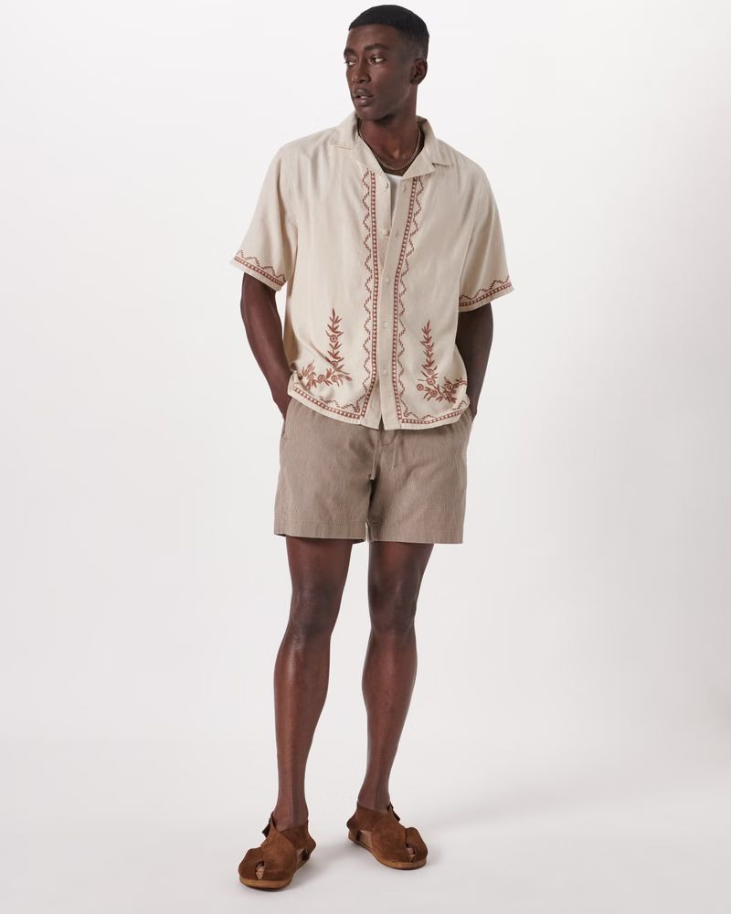 Men's 6 Inch Linen-Blend Pull-On Short | Men's Bottoms | Abercrombie.com | Abercrombie & Fitch (US)