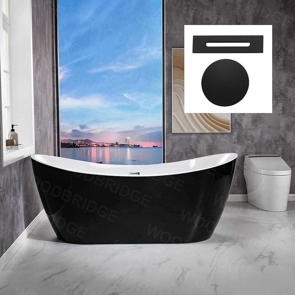 WOODBRIDGE 71" Acrylic Freestanding Bathtub Contemporary Soaking Black Tub with Matte Black Overf... | Amazon (US)