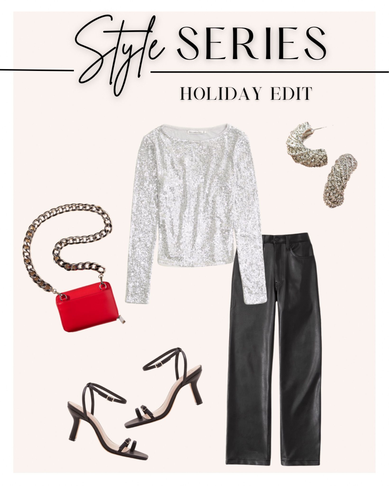 Abercrombie holiday finds…
•long-sleeve sequin top
•vegan leather pants
•black heels
•rhinestone earrings 
•crossbody bag

holiday party | new years eve | christmas party | friendsgiving | holiday outfit 

#LTKHoliday #LTKSaleAlert #LTKStyleTip