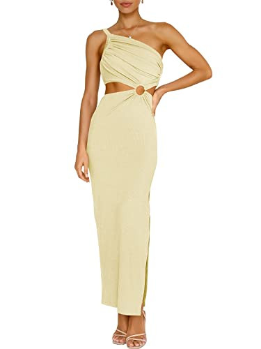 ANRABESS Women Summer One Shoulder Sleeveless Maxi Dress Cutout Sexy Bodycon Semi Formal Dinner D... | Amazon (US)