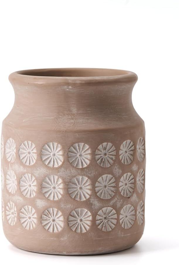 LUKA Ceramic Rustic Farmhouse Vase,6.6 inch Terracotta Vase,Neutral Vase Pottery Decorative Flowe... | Amazon (US)