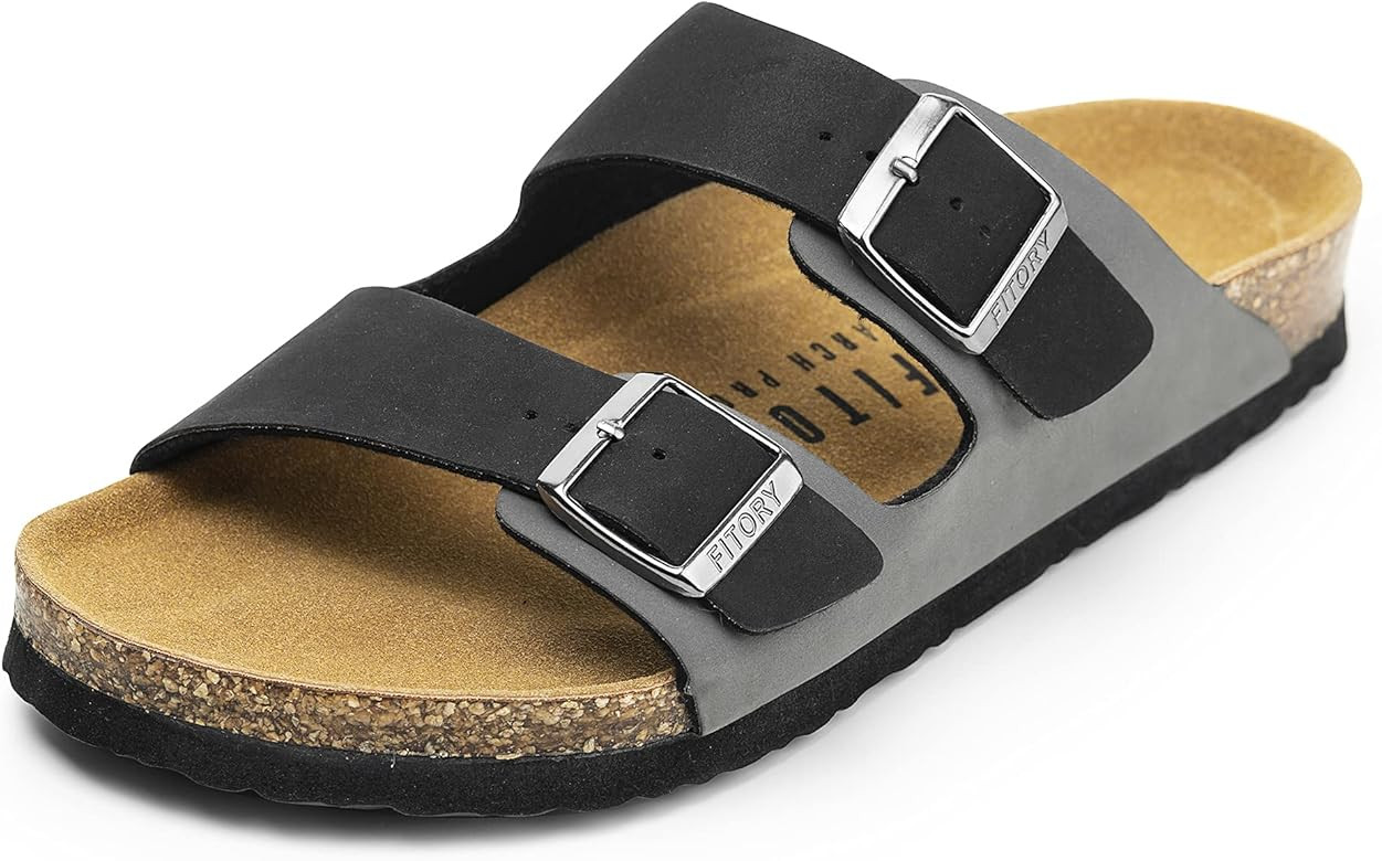 FITORY Mens Sandals, Arch Support Slides with Adjustable Buckle Straps and Cork Footbed Size 7-13 | Amazon (US)