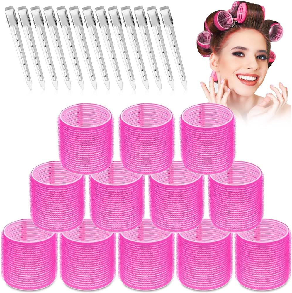 Jumbo Rollers Hair Curlers 24 Pcs Set with 12Pcs Jumbo Large Hair Rollers and 12 Pcs Hair Clips f... | Amazon (US)