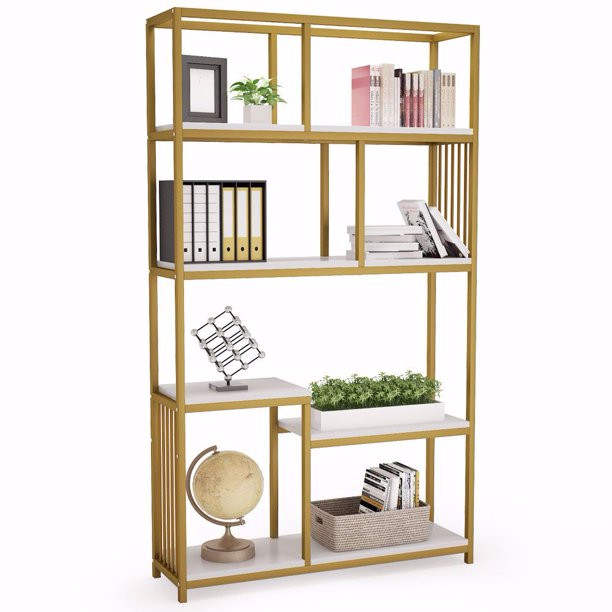 TribeSigns 7-Open Shelf Bookcases, Etagere Bookcase with Gold Sturdy Metal Frame, Modern Bookshel... | Walmart (US)