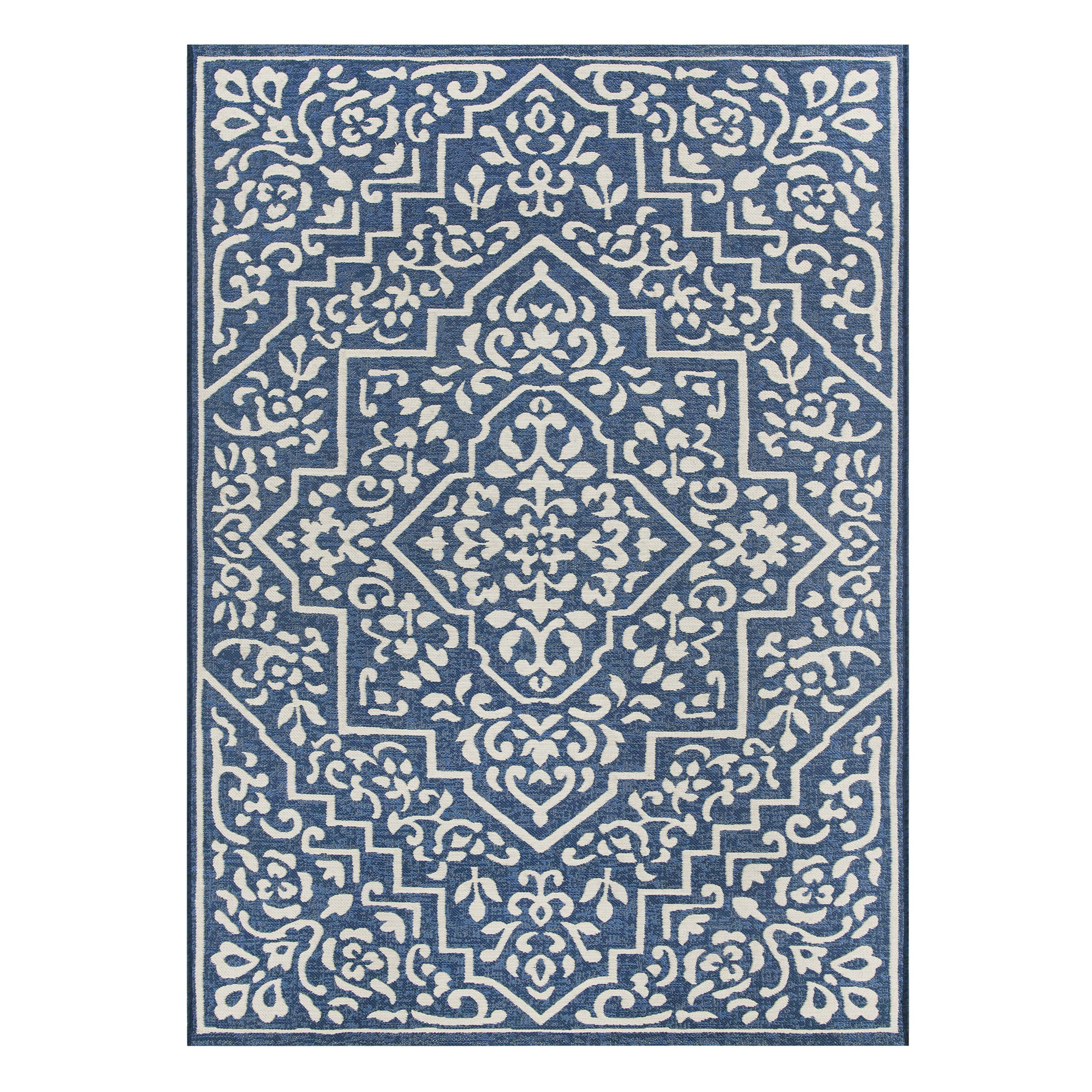 Mainstays 5' x 7' Blue Traditional Medallion Outdoor Rug | Walmart (US)