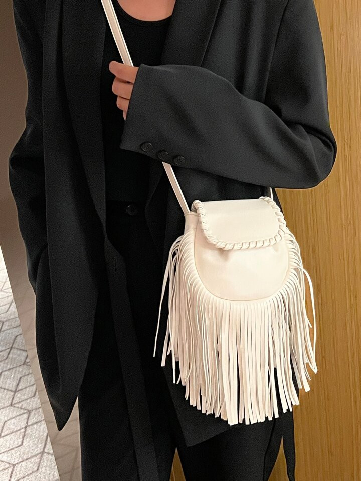Mini Fringe Decor Flap Saddle Bag | SHEIN