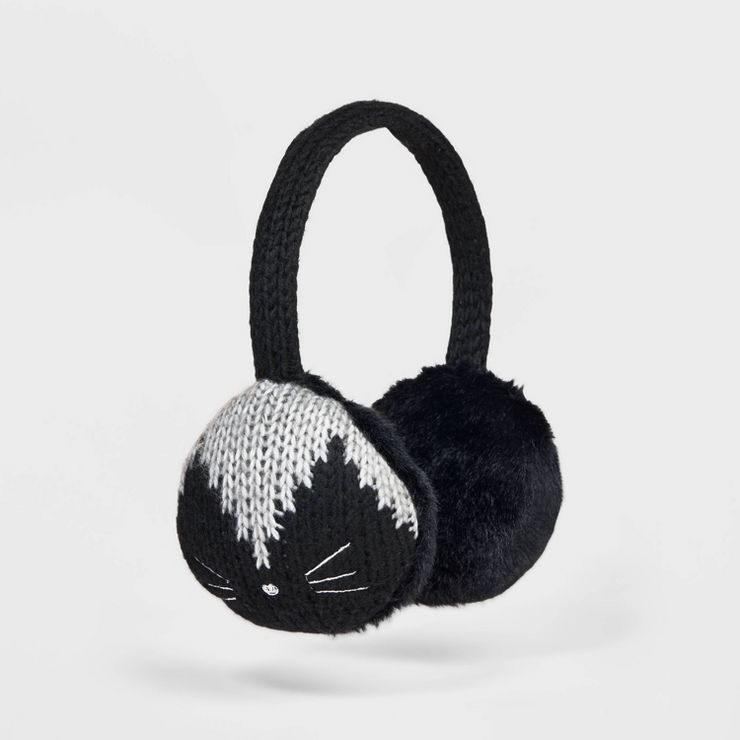 Girls' Knitted Earmuff Hat - Cat & Jack™ Black | Target