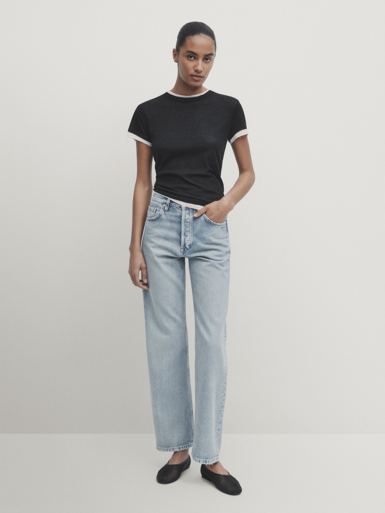 Straight fit high-waist jeans | Massimo Dutti UK