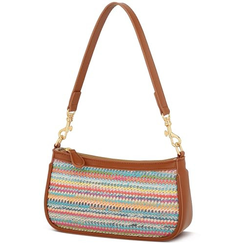 KKXIU Straw Shoulder Bag for Women - Small Woven Purse for Summer Beach, Mini Handbag with Removable Strap, Boho Crossbody Bag (Straw Rainbow) | Amazon (US)