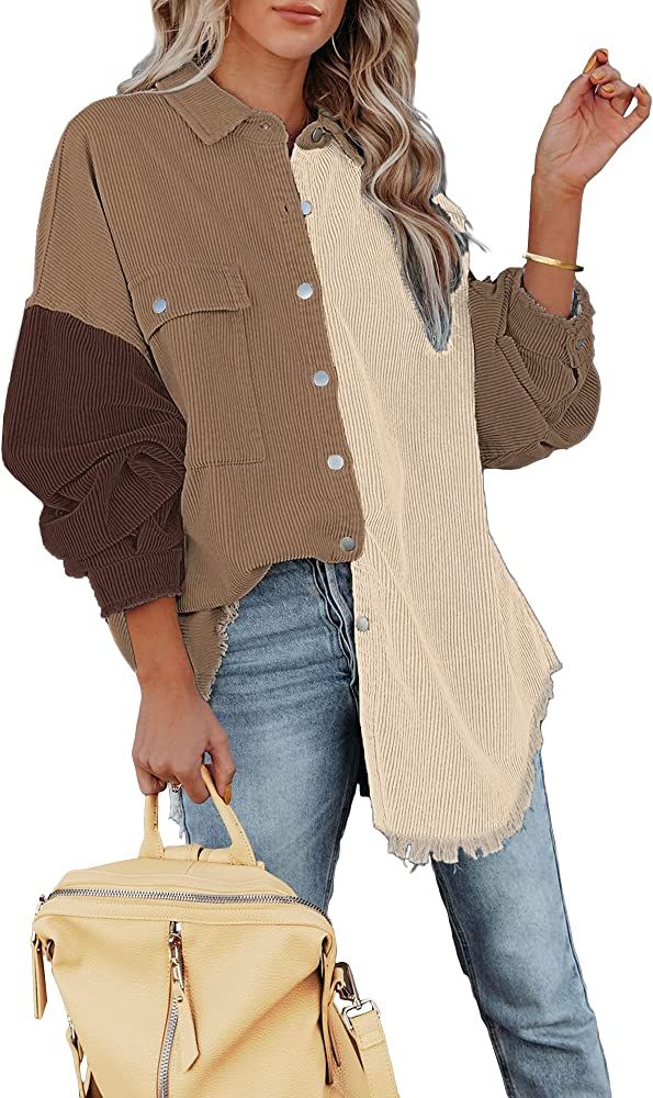 luvamia Womens Shacket Jacket Oversized Corduroy Button Down Shirt Long Sleeve Tops | Amazon (US)