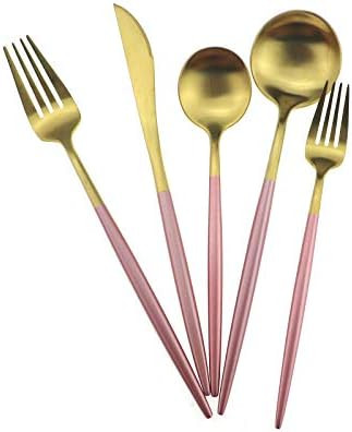 Gugrida Pink Gold Flatware, Royal 20 Piece Matte Pink Handle 18/10 Stainless Steel Tableware Sets... | Amazon (US)