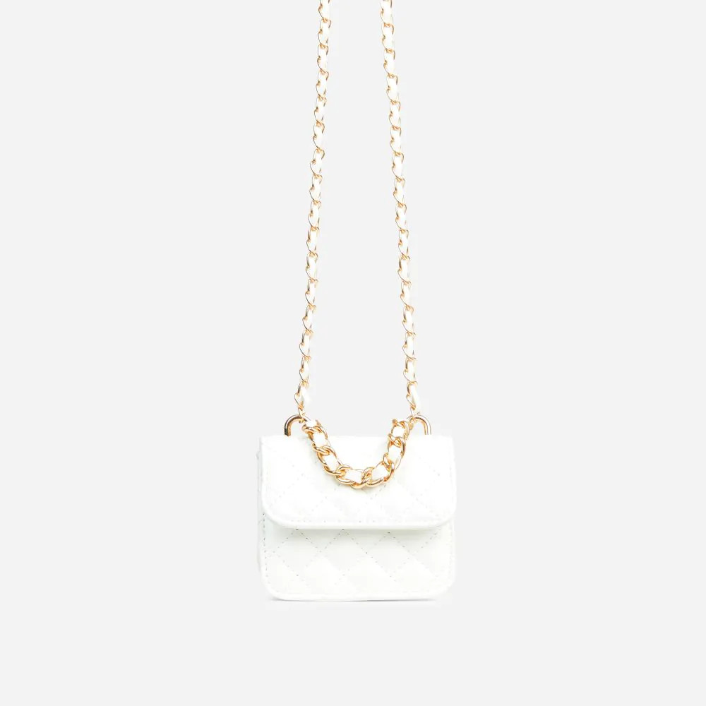 Armas Quilted Detail Chain Strap Cross Body Mini Bag In White Faux Leather | EGO (UK)