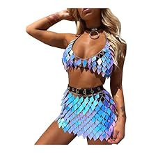 Fstrend Boho Sequins Tassels Body Chain Gold Bra Skirts Set Sexy Bikini Rave Festival Party Beach... | Amazon (US)