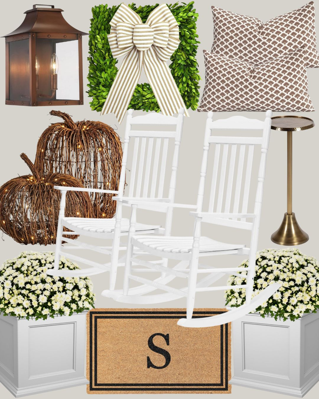 wood rocking chairs and pumpkins | fall porch decor | outdoor living essentials | welcome door mat | personalized doormat | curb appeal | front porch 

 #LTKSeasonal #LTKHome