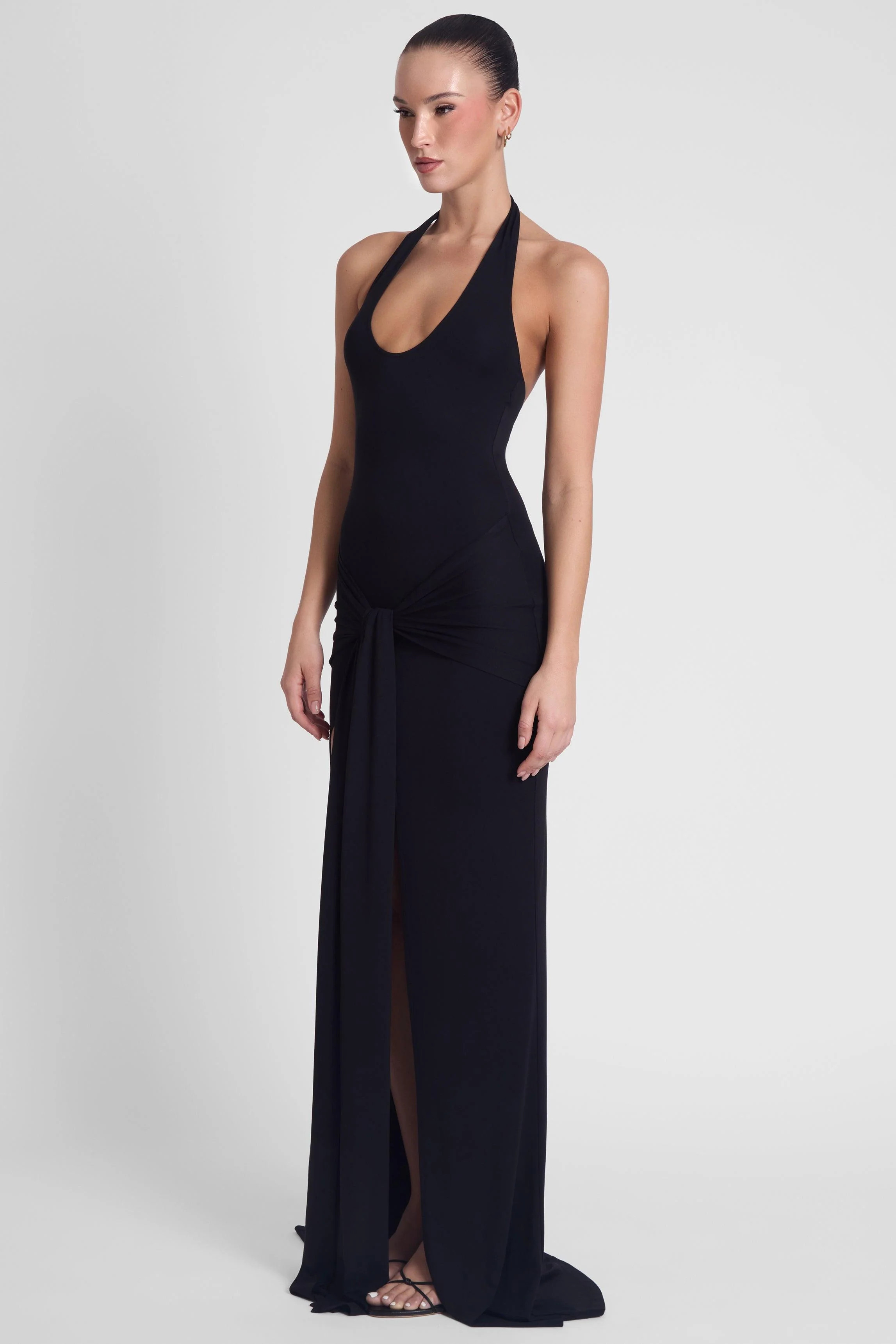 Heaven Halter Jersey Knot Maxi Dress - Black | LEAU (US)