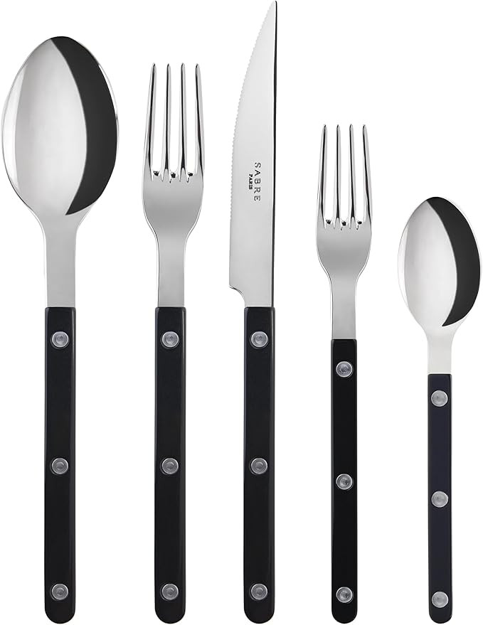 5-Piece Flatware Set - Bistrot Collection - Knife, Fork, Soup Spoon, Teaspoon & Dessert Fork - St... | Amazon (US)