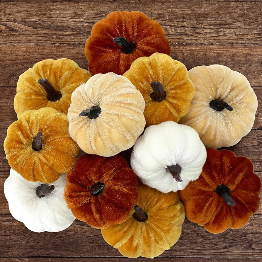 12pcs Pumpkin Fall Decorations Artificial Faux Velvet Halloween Pumpkins Decor Foam Pumpkins for ... | Amazon (US)