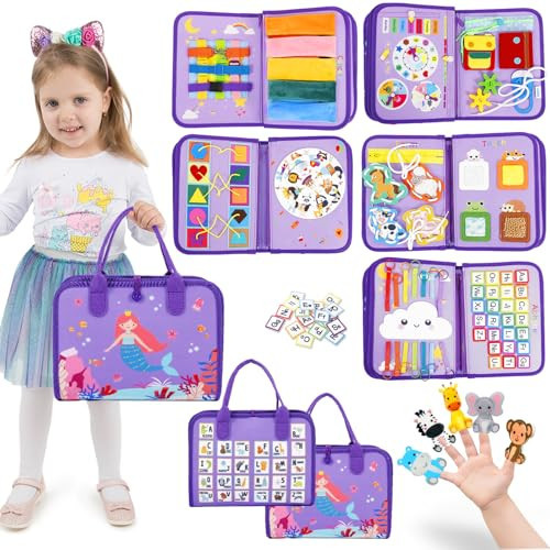 Esjay Toddler Busy Board, Montessori Toys Busy Book, Sensory Board Birthday Gifts for Girls Boys, Learning Educational Toy for Fine Motor Skills, Travel Activities for Airplane Car | Amazon (US)