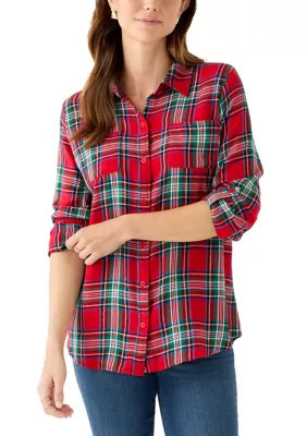 Kim Rogers Women's Plaid Flannel Shirt, Red, XXL | Belk