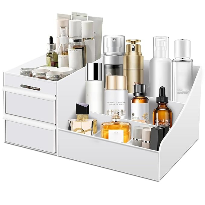 Large Makeup Organizer with Drawers - Multi-Functional Vanity and Countertop Storage for Cosmetic... | Amazon (US)