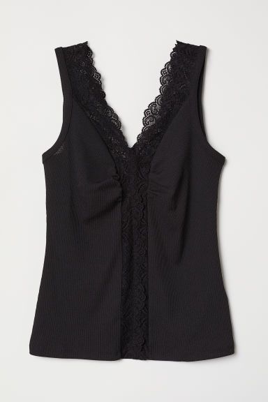 H & M - Tank Top with Lace - Black | H&M (US + CA)