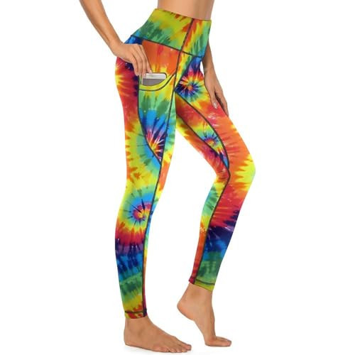 MSOKAZZLES Colorful Tie Dye High Waisted Exercise Yoga Pants for Women Running Sports Workout Yoga Leggings with Pockets M | Amazon (US)