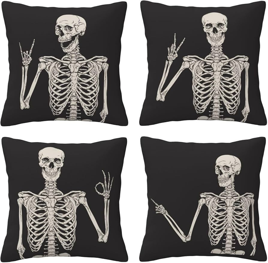 BEST ROMANTIC THING Skeleton Pillow Covers 18x18 Set of 4, Black Horror Cushion Covers Home Decor... | Amazon (US)