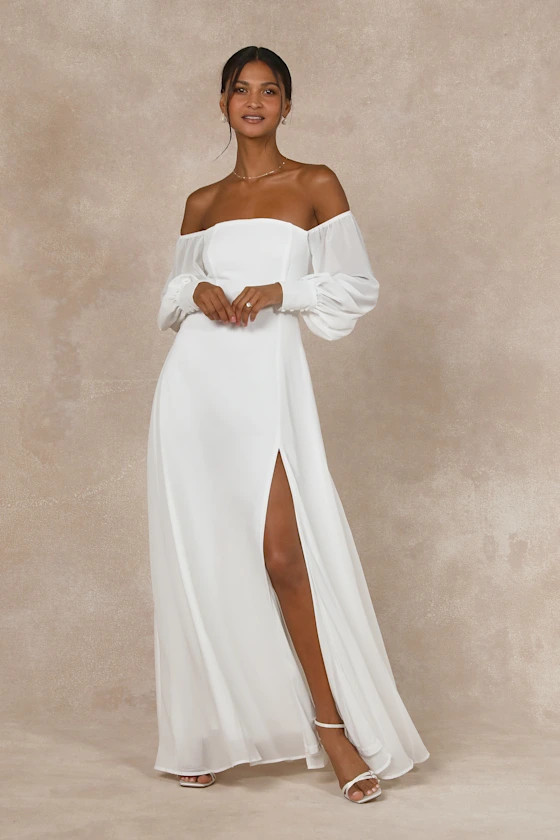 Feel the Romance White Off-the-Shoulder Maxi Dress | Lulus