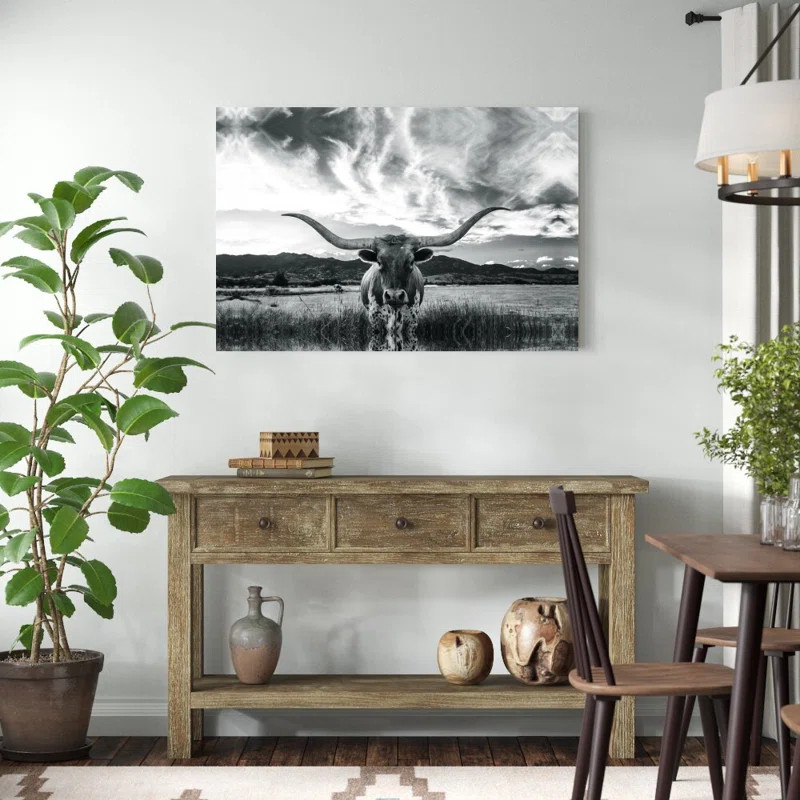 Black And White Longhorn Cow I - Wrapped Canvas Photograph | Wayfair North America