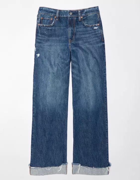 AE Super High-Waisted Baggy Wide-Leg Cuffed Jean | American Eagle Outfitters (US & CA)