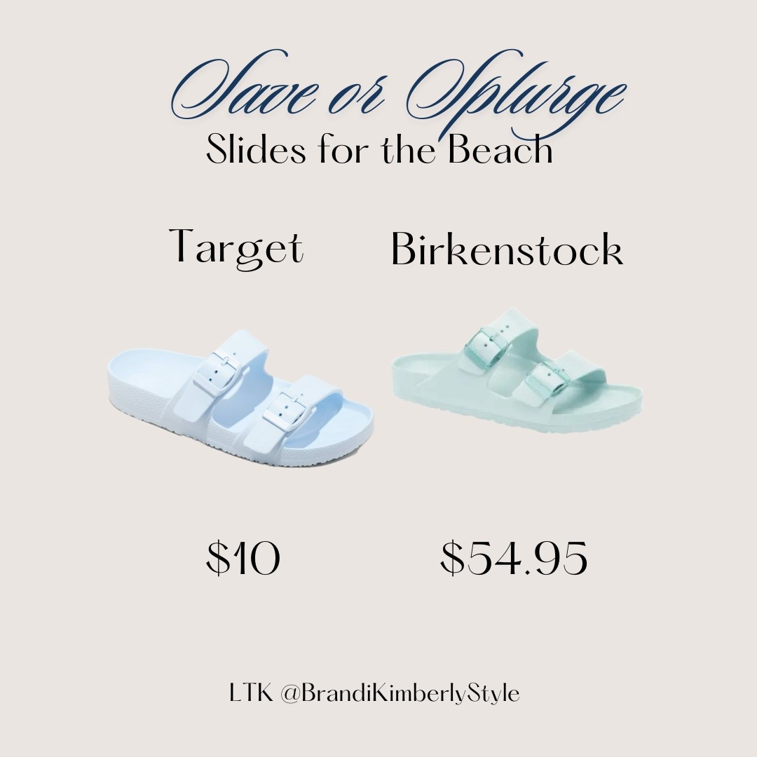 Looking for some slide sandals for the beach? 

Would you Save or Splurge on these picks?! The Target brand sandals are a different shade blue and for a great price. Or, would you rather splurge on these Birkenstock slides?

Comment down below!!

#LTKShoeCrush #LTKStyleTip #LTKSeasonal