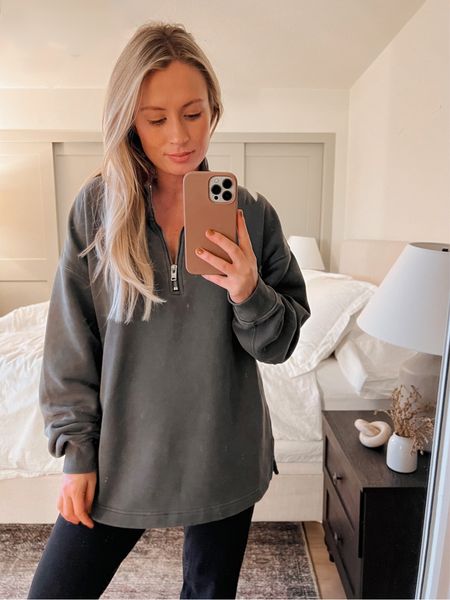 Such a cozy oversized pullover! It’s actually a men’s sweatshirt but I love the fit haha. Comes in a few colors! These joggers are THE BEST. So worth the investment. Not maternity but the panel is perfect for a bump so you can wear them during and after pregnancy! 
Pullover: SMALL
Joggers: 4 (Size up 1 from your normal pant size. I sized up 2 for maternity)

#LTKsalealert #LTKSeasonal #LTKbump