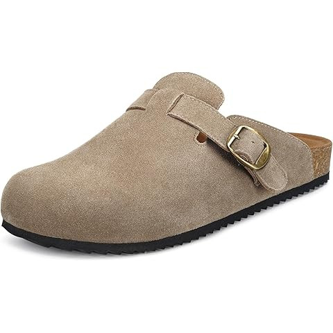 Genuine Suede Clogs for Women Men Soft Cork Footbed Leather Mules Comfort Potato Shoes with Arch ... | Amazon (US)