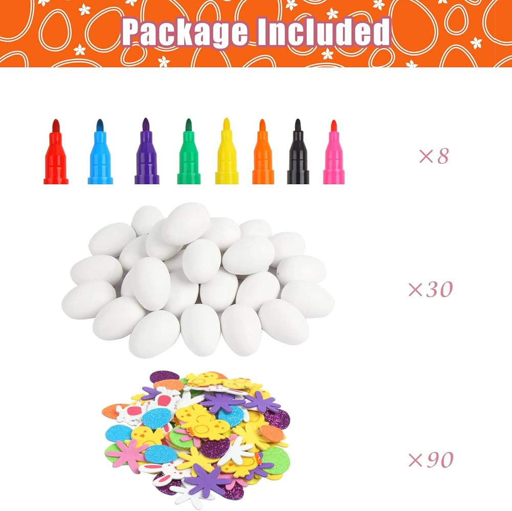 FOIMAS Easter White Plastic Eggs Kit,30pcs Paintable Fake Hanging Egg Ornament with 80pcs Bunny C... | Amazon (US)