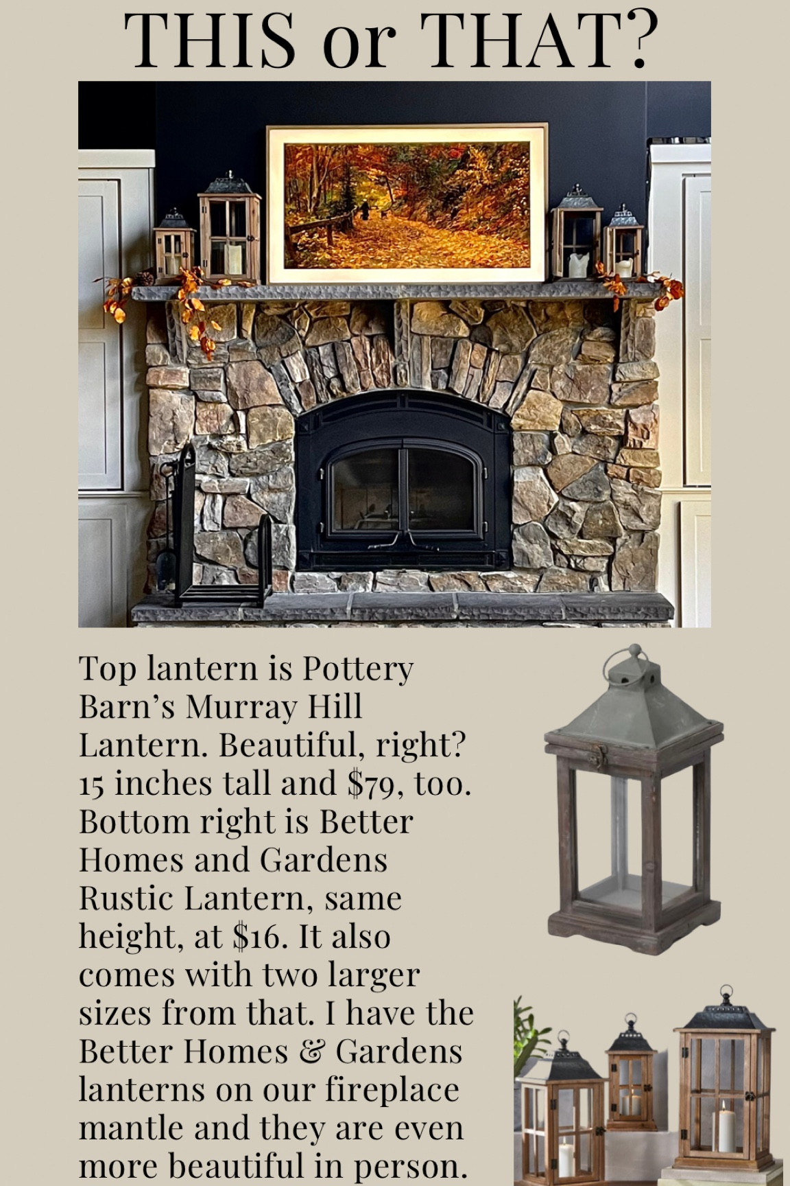 Lanterns are a great staple for decorating in EVERY season, especially Fall and Winter. I’ve linked Better Homes & Gardens and Pottery Barn lanterns. The BHG is almost an exact dupe of PB and a fraction of the cost! 

#LTKunder100 #LTKSeasonal #LTKunder50