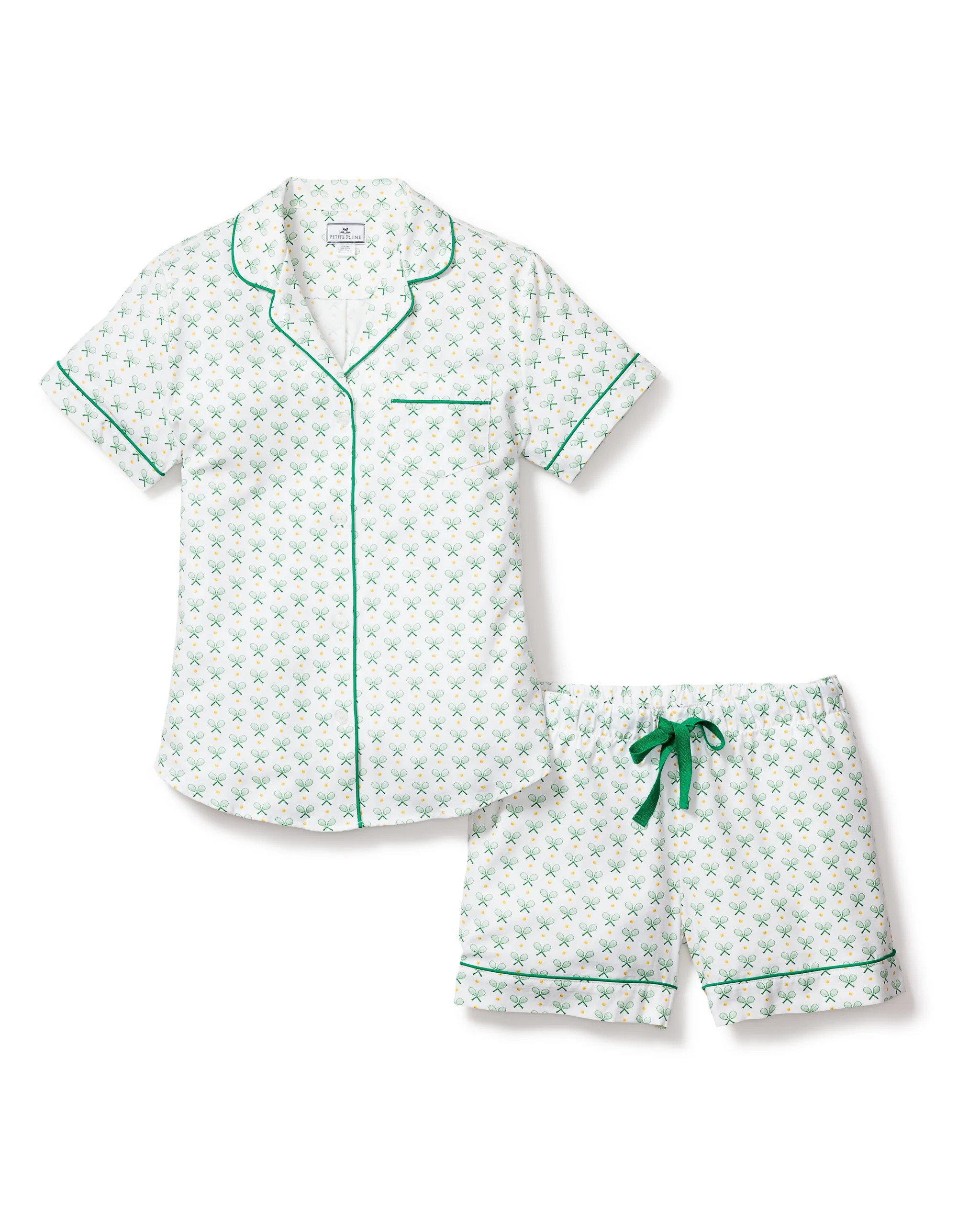 Women's Twill Pajama Short Sleeve Short Set in Match Point | Petite Plume