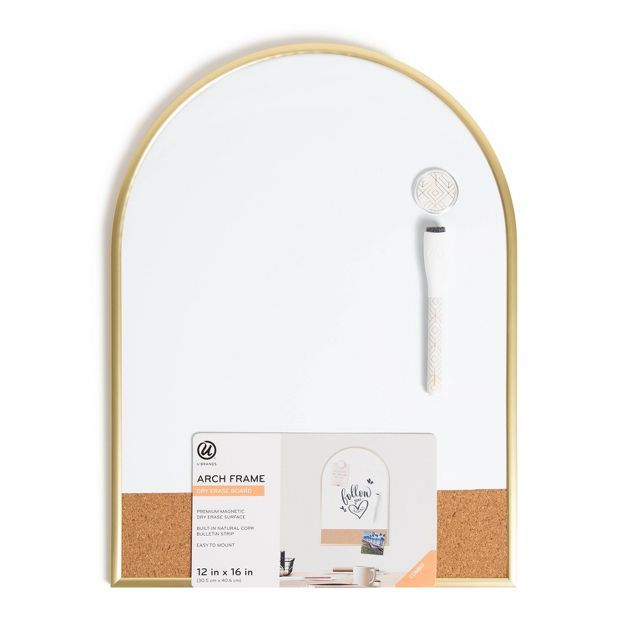 U Brands 12''x16''  Arch Gold Frame Dry Erase Board with Cork Strip | Target