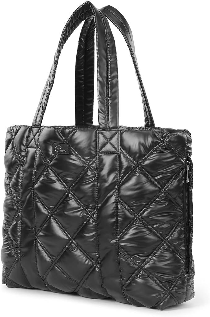 Large Puffer Tote Bag, Trendy Chic Quilted Cotton Padded Handbags for Women, Winter Soft Puffer S... | Amazon (US)