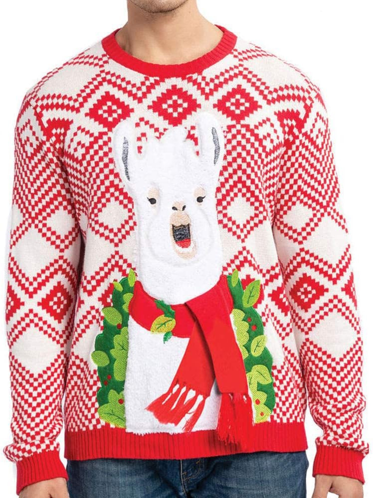 JOYIN Men's Christmas Fuzzy Llama Alpaca Ugly Sweater for Holiday or Birthday Gift (Large) Red | Amazon (US)