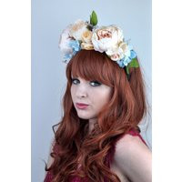 Flower Crown Headband in Peach and Blue  Peony Flower Crown  Festival Flower Crown  Festival Headpiece  Bridal Headpiece | Etsy (UK)