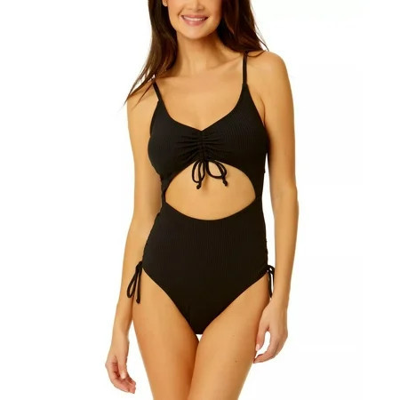 Salt + Cove BLACK Ribbed Cinched-Tie One-Piece Swimsuit US Small | Walmart (US)