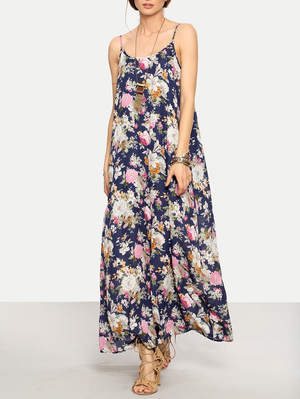 Multicolor Floral Spaghetti Strap Maxi Dress | SHEIN