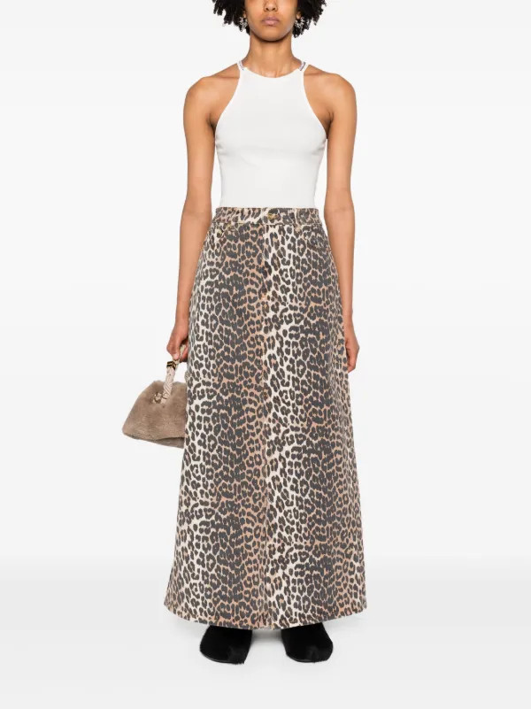 high-waisted leopard-print denim midi skirt | Farfetch Global