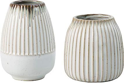 Vellarr Small White Ceramic Vase Set, Rattan Stripe Bud Vases Home Decor, Great for Decorative, K... | Amazon (US)